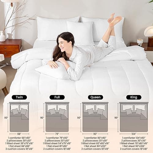 Feelyou White Pink Striped Comforter Set with Sheets 7 Piece Twin Size Striped Bed in a Bag Kids Boys Girls Bedding Set Basic Simple Bedroom Decor Breathable Soft Lightweight Microfiber thumbnail 9