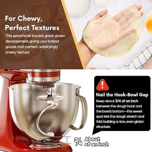 HOZODO Spiral Dough Hook for KitchenAid 4.5/5 Quart Tilt-Head Mixers | Stainless Steel Kneading Hook for Bread, Pizza, Pasta & Cookies, Kitchen Aid Accessories and Attachments thumbnail 7