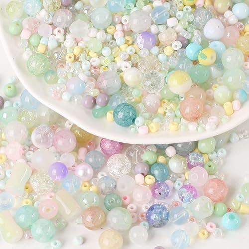 ToBeIT 300g Assorted Glass Beads Cracked Bead Spacer Seed Beads Set Multiple Sizes Glass Bead Craft Beading Bulk for Jewelry Making DIY Craft Bracelets Necklace Key Chains thumbnail 5