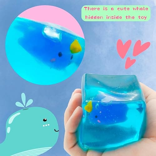 Cube Fidget Toy with Maltose Filling - Glow-in-The-Dark Unicorn Whale Inside, Squishy Sensory Toy, Stress Relief Toy for Halloween, Christmas & Birthday Gift thumbnail 7