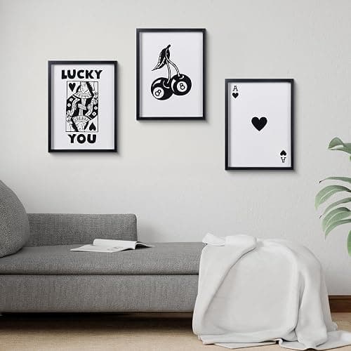 HKBS Framed Black and White Poker Wall Art Decor 12"x16", Set of 3 Trendy Retro Print Wall Decor for Living Room Bathroom Bedroom Game Room Dorm Bar thumbnail 4