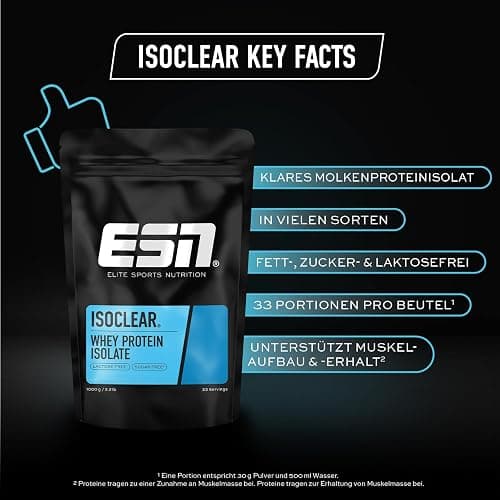 ESN ISOCLEAR Whey Isolate Protein Pulver, 1000g, Strawberry Lime, Proteinlimo mit fruchtig leckerem Geschmack, clear Whey - made in Germany thumbnail 3