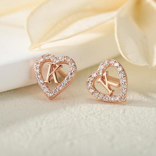 Anoup Christmas Gifts for Grandkids Girls Earrings - S925 Sterling Silver Post CZ Hypoallergenic Stud Heart Initial Earrings for Women Kids Jewelry Stocking Stuffers for Teen Girls Birthday Gifts thumbnail 6