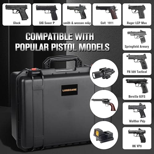 Pistol Gun Case for Multi Handguns - Hold Multiple Pistols & Magazines, Pre-cut Waterproof Hard Shell Gun Box, TSA Approved Pistol Case for SIG Sauer, Smith & Wesson, for Colt, for Revolver, for Glock thumbnail 5