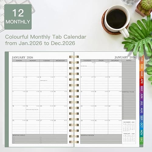 2026 Diary A5 Week to View, 2026 Planner, Jan to Dec 2026, Diary 2026 with Monthly Tabs, Twin-Wire Binding, Weekly & Monthly To Do, Inner Pockt for School & Work - Green (8.5" x 5.9") thumbnail 5