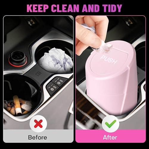SGLRT Pink Mini Leakproof Vehicle Trash Bin with Lid - Garbage Can for Car Cup Holder - 20pcs Trash Bags - Car Organizers and Storage for Front Back Seat Accessories thumbnail 2