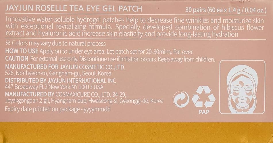 JAYJUN Roselle Tea Eye Gel Patch (60 Patches) - Hibiscus Infused Radiant-Looking & Hydrating Treatment thumbnail 6