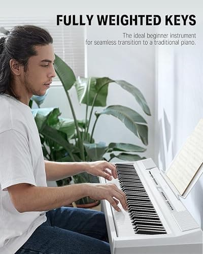 Donner DEP-20 Beginner Digital Piano 88 Key Full Size Weighted Keyboard, Portable Electric Piano with Furniture Stand, 3-Pedal Unit, White thumbnail 4