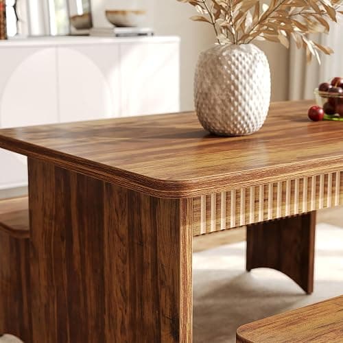 LITTLE TREE 55" Dining Table with 2 Benches, Dining Table Set for 4-6 People, Farmhouse Kitchen Table with Bench, Dining Room Table Set thumbnail 8