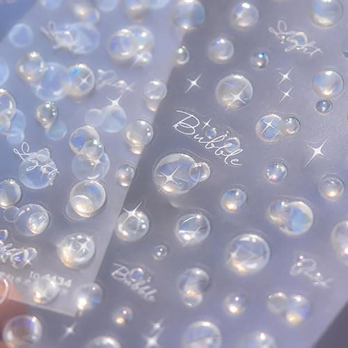 Shell Light Bubble Nail Art Stickers Cute 3D Aurora Bubbles Nail Decals Dreamy Aurora Bubble Star 5D Self-Adhesive Summer Beach Design Nails Design Supplies for Women Nails Art Decorations 1 Sheet - Image 1