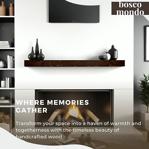 BoscoMondo Solid Wood Fireplace Mantel Shelf, Floating Mantle for Living Room, Farmhouse Rustic Wood Mantel, Easy Wall Mount with Heavy-Duty Metal Bracket (60", Intense Brown) - 60" - Intense Brown thumbnail 4