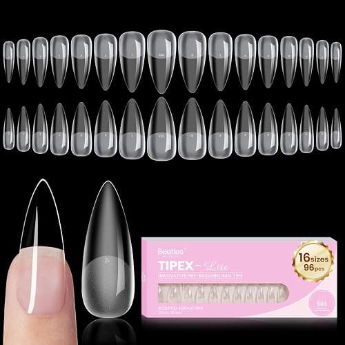Beetles Tipex Lite Instant Apex Nail Tips, Medium Stiletto, 16 Sizes | 00–14, Built-in Apex Acrylic Tips for Flat & Natural Nail Beds, Beginner-Friendly Easy DIY Nail Extensions - Image 1