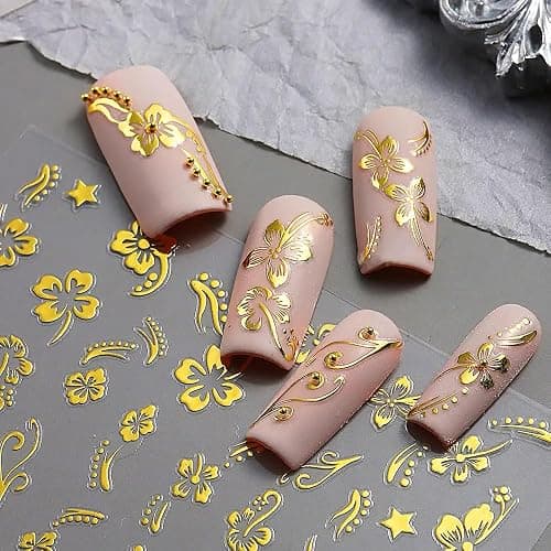 Flower Nail Stickers, Hibiscus Nail Decals 3D Self-Adhesive White Pink Gold Flower Pattern Summer Hibiscus Nail Design Manicure Tropical Accessories for Women Girls(6Sheets) thumbnail 7