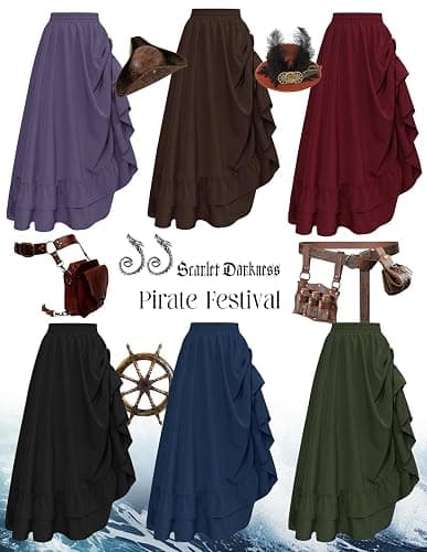 Scarlet Darkness Women Renaissance Skirt Medieval Ruffle Layered Maxi Skirts thumbnail 8