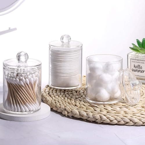 Tbestmax 3 Pack Small Cotton Swab Ball Pad Holder, 10 Oz Qtip Apothecary Jar Clear Makeup Organizer, Bathroom Containers Dispenser thumbnail 7