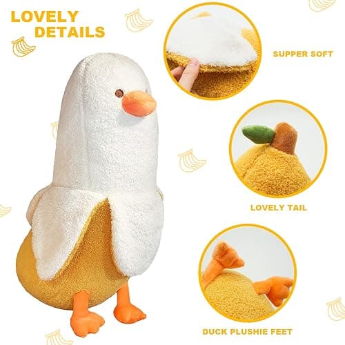 PEACH CAT Banana Duck Plush Toy Cute Plushie Hugging Plush Pillow Duck Stuffed Animal for Girls and Boys White 35.4" thumbnail 4