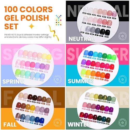 Beetles 110 PCS Gel Nail Polish Set, 100 Colors Infinite Inspiration All Season Red Brown Green Black Gel Polish with 5Pcs Base Top Coat Soak off UV Gel for Manicure Lovers DIY at Home Gifts for Women thumbnail 2