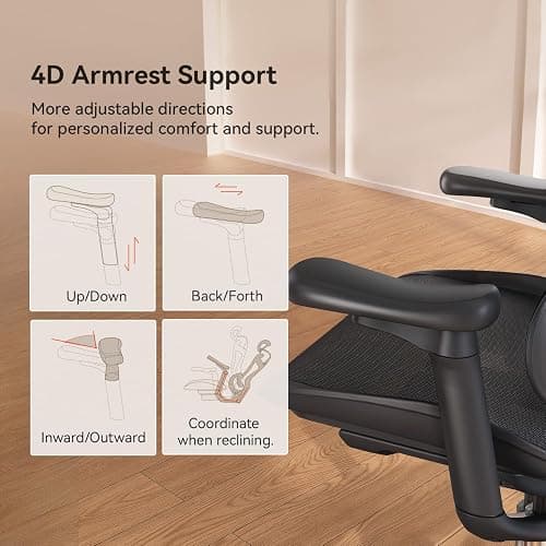 SIHOO Doro C300 Ergonomic Office Chair with Ultra Soft 3D Armrests, Dynamic Lumbar Support for Home Office Chair, Adjustable Backrest Desk Chair, Swivel Big and Tall Computer Chair Black thumbnail 8