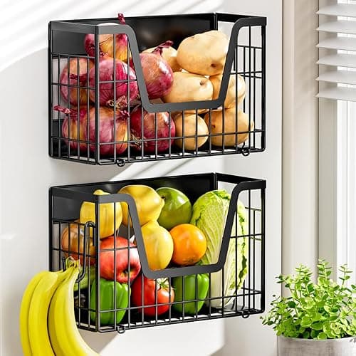 YIWANFW 2 Set Magnetic Shelf for Fridge, Potato & Onion Storage Bins, Magnetic Fruit Basket for Refrigerator Pantry Kitchen Counter Laundry, Magnetic Fridge Organizer Spice Snacks Magnet Fridge Shelf - Image 1