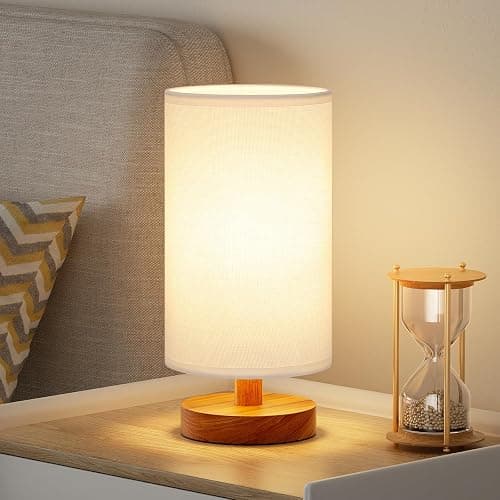 Fenmzee Small Table Lamp for Bedroom - Inline Control, Bedside Lamp with 3000K A15 LED Blub, Easy Assembly (White Shade - Walnut Base, 9" Inline Control) - Image 1