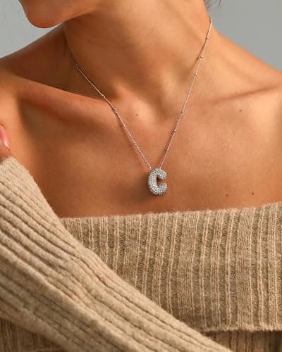 CCINPPY Letter Necklace, 14k Gold Plated Bubble Balloon Dainty Necklace for Women, Chunky Initial Charm Pendant Name Necklace Personalized thumbnail 7