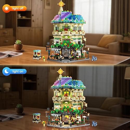INSOON Flower Cafe House Building Set with Lights, 1876 PCS City Street Corner Shop Construction Model, Art Architecture Modular Building Block Kit Home Decor, Gift for Adults Teens Boys Girls 12+ thumbnail 4