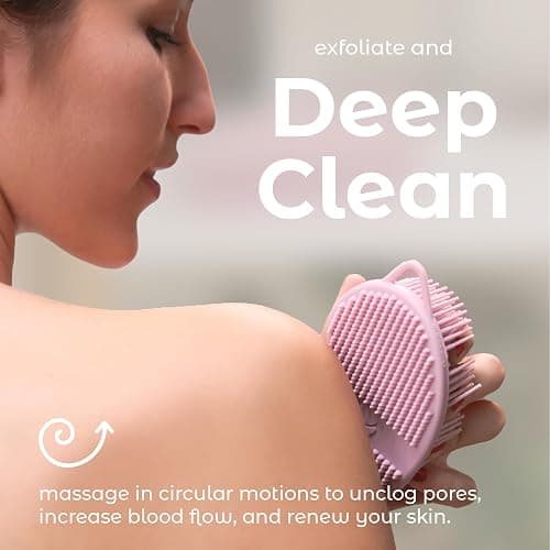 MainBasics Silicone Body Scrubber Dual-Sided Shower Loofah and Exfoliator (Pink, Exfoliate) thumbnail 5