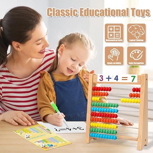 Ranqibo Wooden Abacus for Kids Math - 10-Row Counting Toy with 100 Beads, Number Cards & Counting Sticks, Educational Counters for Kids Math Gift for Age 3 4 5 6 7 Year Old Boy Girl thumbnail 6