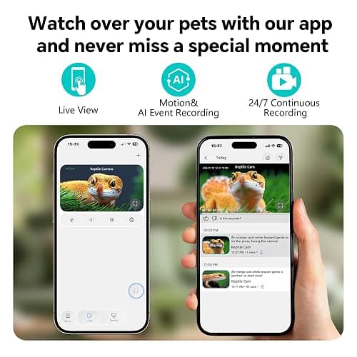 3MP 2K AI Reptile Aquarium Camera, Close-Focus Lens for Fish Tank Terrarium | Angle Magnetic Mount, Dual-Band Wi-Fi 2.4 GHz/5 GHz, 24/7 Recording, Anti-Glare and No Reflection, for Lizards and Snakes thumbnail 4