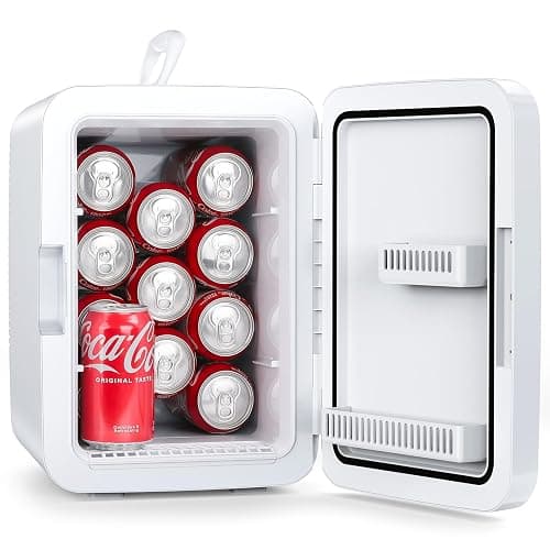 Electactic Compact Mini Fridge, 15 Can Portable Small Refrigerator with AC/DC Adapters, 10 Liter / 2.6 Gal Small Cosmetics Cooler for Beverage, Food, Skincare, Bedroom, Dorm, Office and Car, White - White - 10L(15 Cans) - Image 1