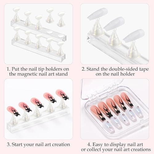 Etercycle Nail Stand Acrylic Nail Art Display Stand Practice Nail Holder for Painting Nails Magnetic Practice Stands with Double-sided Tape For Home DIY Salon Supplies (White with gold) thumbnail 3