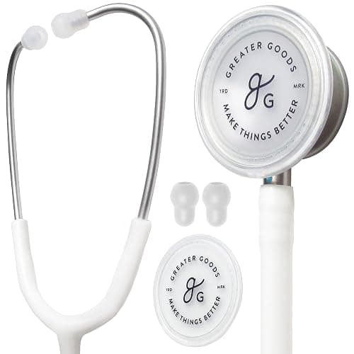 Greater Goods Dual-Head Stethoscope for Nurses, Medical Students & EMTs | Free Parts Program, 360° Rotating Chestpiece, Tunable Diaphragm, Lightweight, Non-Chill Rim, Latex-Free Tubing (Warm White) - Image 1