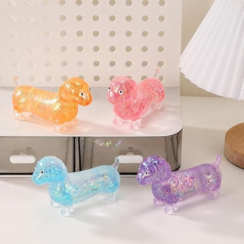 Dachshund Squishy, Glitter Weiner Dog Maltose Stress Ball, Slow Rise Fidget for Anxiety Relief, Soft Squeeze Desk Gadget for Home Office Travel (Blue) thumbnail 9