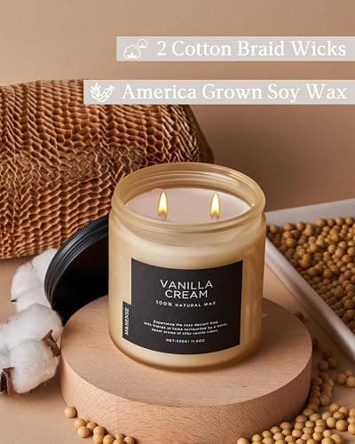 M&SENSE Vanilla Soy Candles, Medium 2 Wick 11.6oz 70 Hours Burning Time, All Natural Organic Soy Wax, Relaxing Aromatherapy Scented Candle, Housewarming Gift for Women and Men thumbnail 3