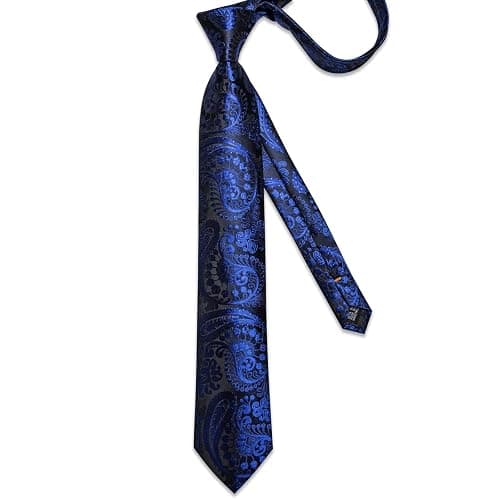 DiBanGu Silk Floral Ties for Men Woven Paisley Necktie and Tie Clip Handkerchief Cufflinks Set for Party Wedding thumbnail 4