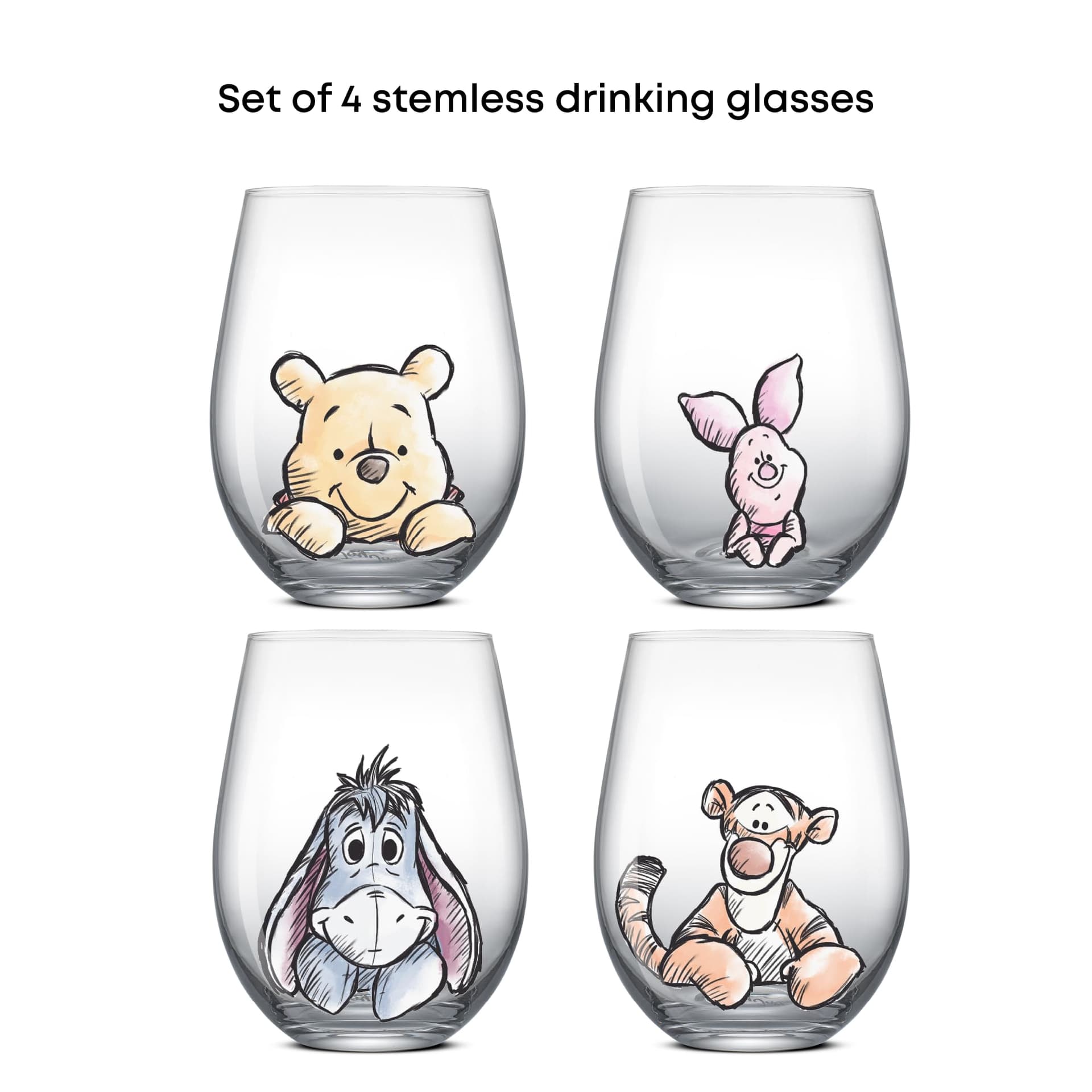 JoyJolt Vasos de Vidrio Winnie the Pooh de 19 Onzas, Juego de 4 Tazas de Cocina sin Tallo, Regalo para Adultos thumbnail 2