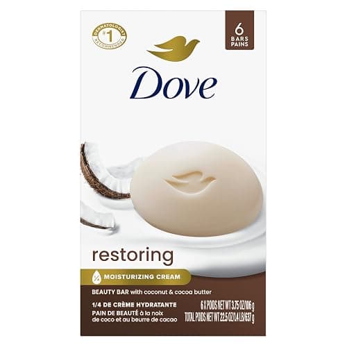 Dove Beauty Bar Soap Restoring Coconut & Cocoa Butter 6 Count for Restored Skin, Nourishes Skin 3.75 oz - Image 1