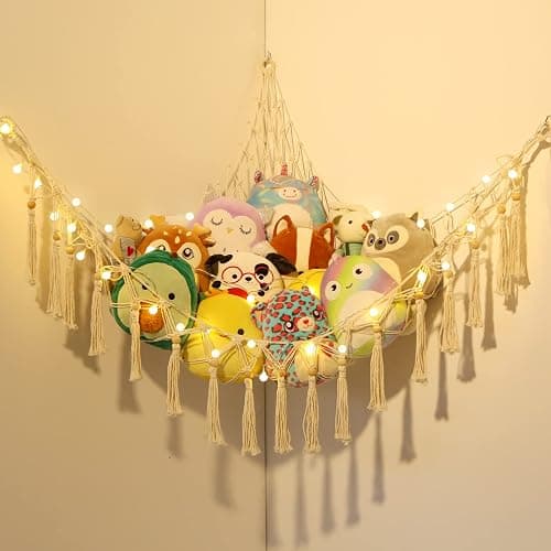 Jouet Hamac pour Animaux en Peluche Jouet Ours Filet Coin Suspendu Support De Rangement pour Chambre Enfant, Fermeture éclair, Blanc - Image 1