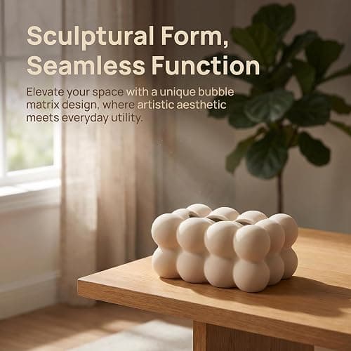 Bubble Tissue Box Cover – Ceramic Tissue Holder for Bathroom, Living Room, Bedroom – Decorative and Modern Design Tissue Dispenser Box (Cream) thumbnail 6