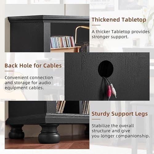 Joaxswe Record Player Stand with Vinyl Record Storage, 24" Wide Mid-Century Record Player Table Up to 200 Albums,Large Wood Turntable Stand Cabinet Dispaly Shelf for Living Room,Bedroom,Black thumbnail 6