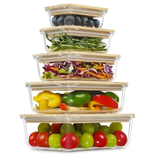 Urban Green Glass Containers with Bamboo Lids, Meal Prep Glass Food storage Container Set, 5 Pack, Pantry & Kitchen Organizer, Microwave, Oven, Freezer Safe - Image 1