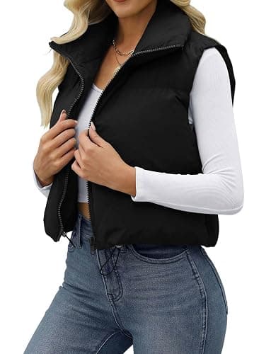 JZC Women's Crop Puffer Vest Lightweight Sleeveless Jacket 2025 Fashion Winter Outerwear Padded Gilet thumbnail 3