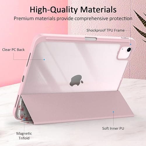 Jarviwiin Case for iPad Air 11 Inch M3/M2 2025/2024, iPad Air 5th/4th Generation 10.9" 2022/2020, Tri-Fold Folio Auto Wake/Sleep Cover with Clear Back/Pencil Holder for Air 5 4 (Floral Pink) thumbnail 5