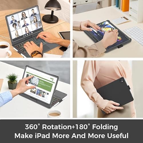 NOKBABO for iPad 10th 11th (A16) Generation Case with Keyboard, iPad Air 11 inch case (M3/M2), Keyboard for iPad Pro 11 (4th/3rd/2nd/1st) & iPad Air 5/4th, Trackpad, 360° Swivel, Backlit - Matt Black thumbnail 7