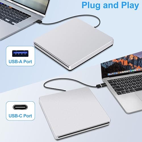 Guamar USB 3.0 Superdrive for Apple: External CD Drive for Mac MacBook Plug & Play Portable DVD Player Burner for Laptop PC Windows with USB-C Adapter/Carrying Case - Aluminum Silver thumbnail 2