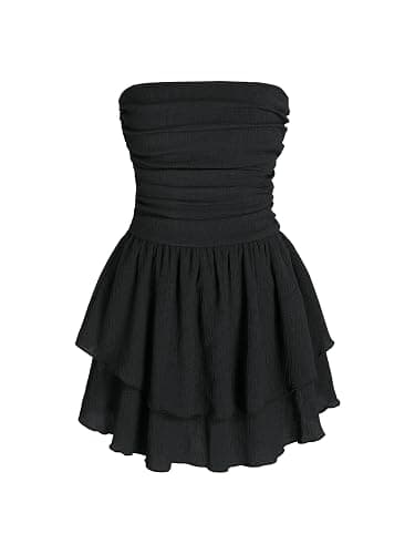CIDER Women's Summer Cocktail Dress - Tube Ruched Ruffle Mini Dress - Image 1
