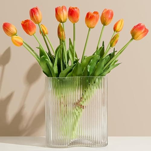 15 Pcs Orange tulips artificial flowers faux tulips real touch Latex | Fake Flower Bouquet for Wedding Dining Table Living Room Home Décor Centerpiece Arrangements thumbnail 9
