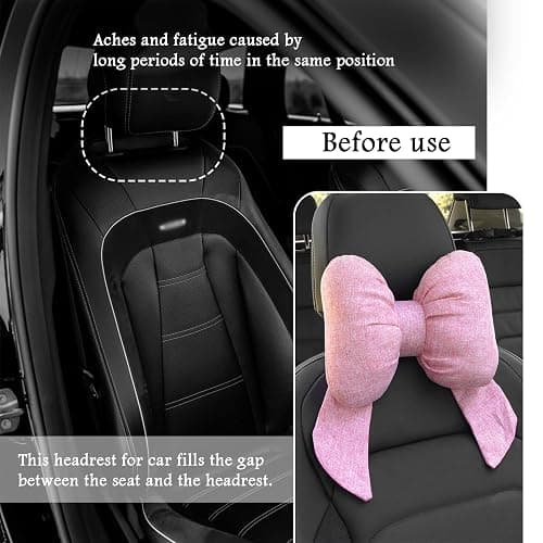 Figpade Cute Bow Car Headrest Pillow,Comfortable & Breathable Car Neck Pillows for Relief Neck Fatigue,Universal Head Rest Pillow for Cars Decoration as Birthday Gifts for Women,Girl (Pink) thumbnail 5