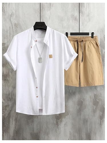 SOLY HUX Men's Casual Tracksuit Button Down Shirt and Drawstring Waist Short Sets Summer 2 Piece Outfits thumbnail 5