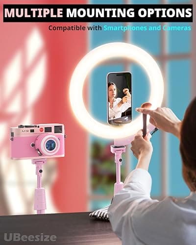 UBeesize Upgraded 12'' Ring Light with 62'' Tripod Stand and Magnetic Phone Holder,LED Selfie RingLight for iPhone with Remote,Circle Light for Tiktok/YouTube/Photography/Makeup/Live Stream Pink thumbnail 6